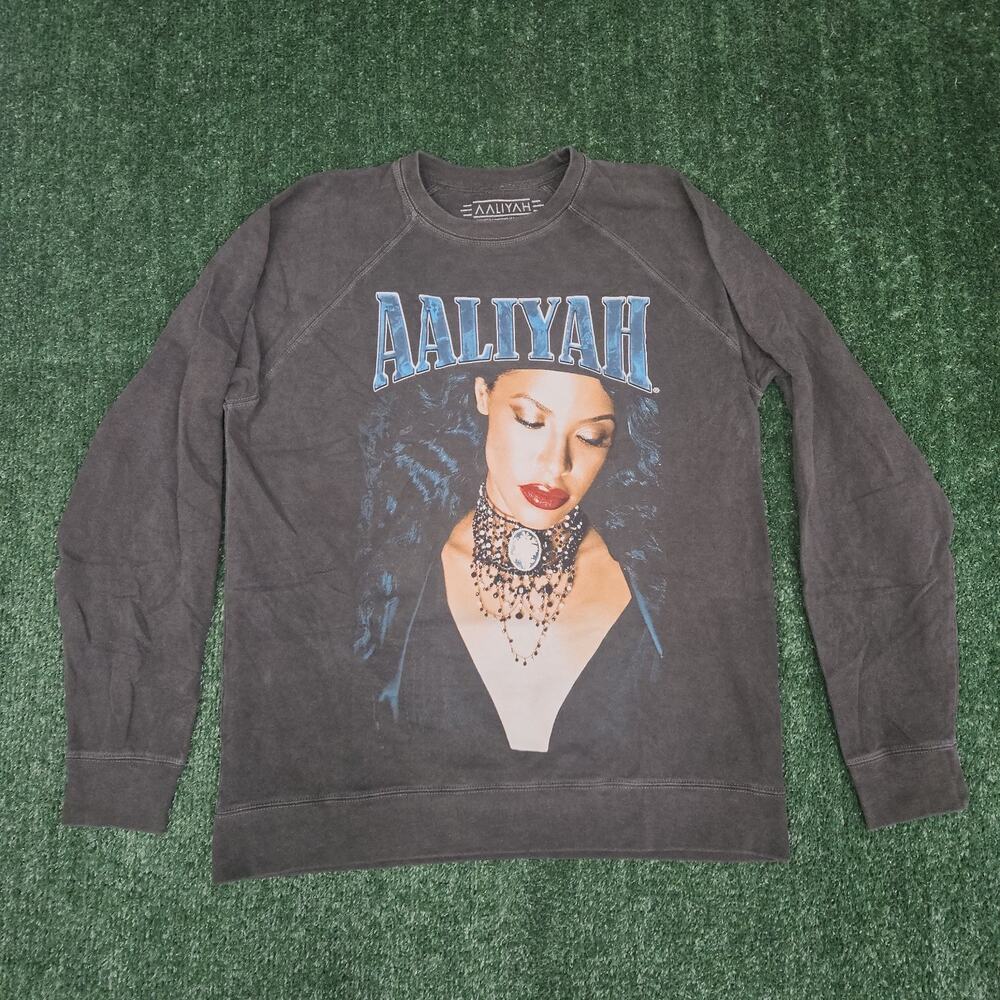 Aaliyah Sweatshirt Womens XL Gray Dyed Distressed Music Rap Hip Hop Grunge
